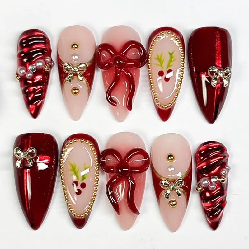 Black Y2K Long False Nails - 24Pcs Almond Cat's Eye Design