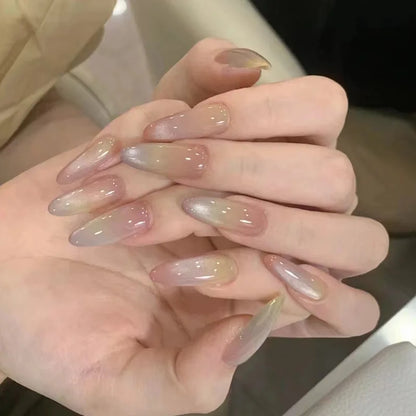 Press On Nails: Glossy Red Cat's Eye Press On Nails - 24pcs Almond Shape