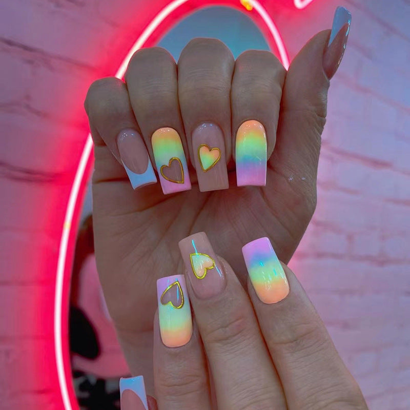 Press-On Nails: French Pink Short Square with Rhinestones