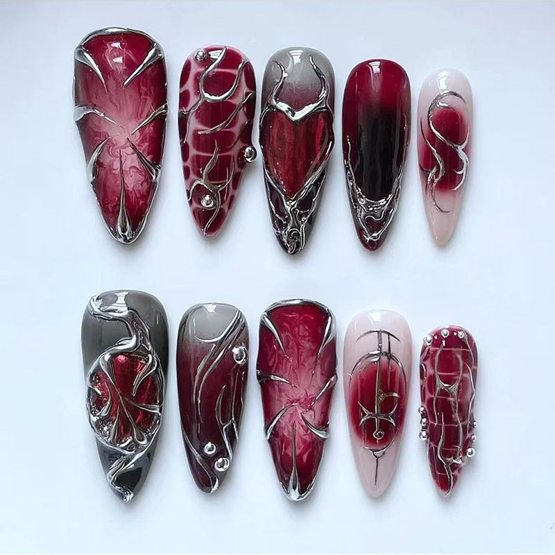Black Y2K Long False Nails - 24Pcs Almond Cat's Eye Design
