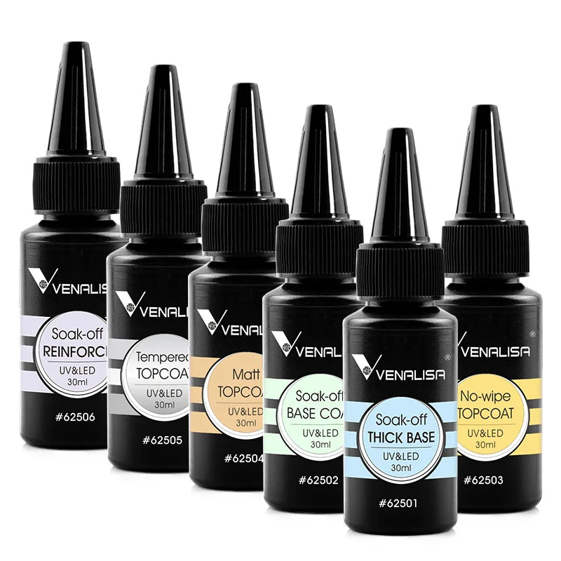 Venalisa Refillment 30ml TPO FREE Nail Art Soak Off UV/LED No Wipe Top Coat Base Coat Builder Nail Gel Matt Tempered TopCoat