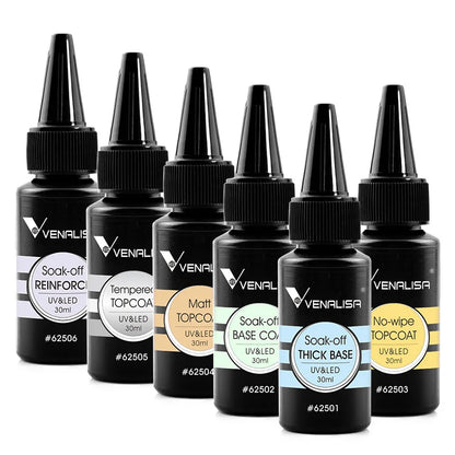 Venalisa Refillment 30ml TPO FREE Nail Art Soak Off UV/LED No Wipe Top Coat Base Coat Builder Nail Gel Matt Tempered TopCoat