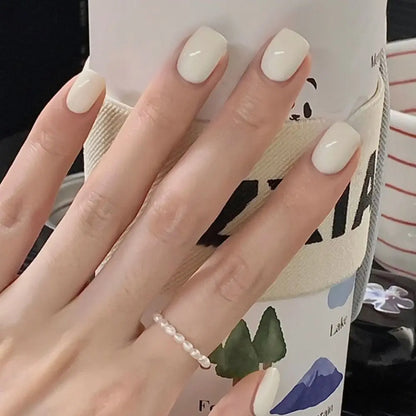 24pcs Short Round French False Nails with Jelly Stickers