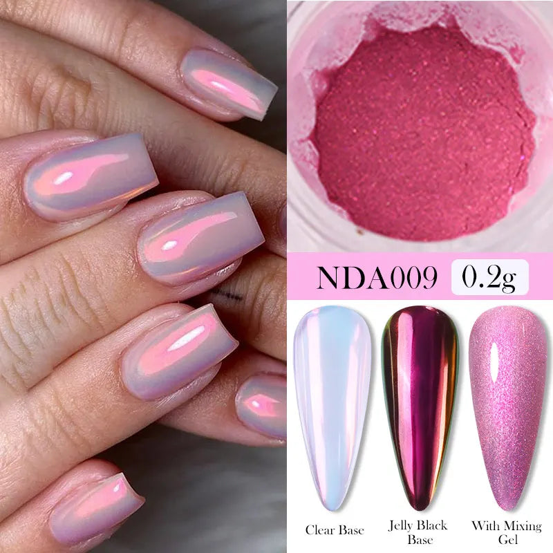 Dip Powder Nails: Bright White Pearl Nail Powder - Mirror Aurora Effect