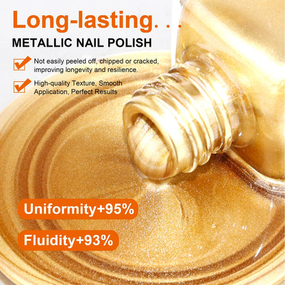 TWOING 8ml 9 Colors Metallic Mirror Nail Polish Set, Quick-Dry Chrome Nail Polish, Long-Lasting High Shine for DIY Manicure