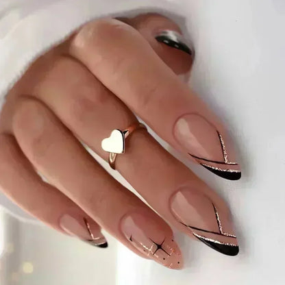 Fake Nails Almond 24Pcs - White Edge, Pink Stiletto
