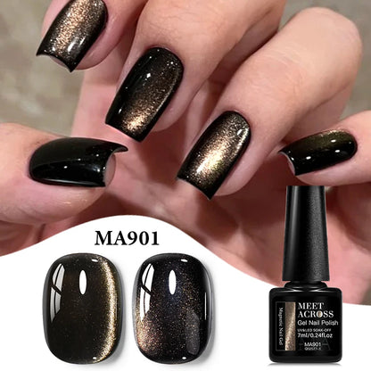 MEET ACROSS Guava & Grape Color Cat Magnetic Gel Green Glass Bead Cat Eye Gel Soak Off UV Gel Nail Art Varnish Salon Home DIY