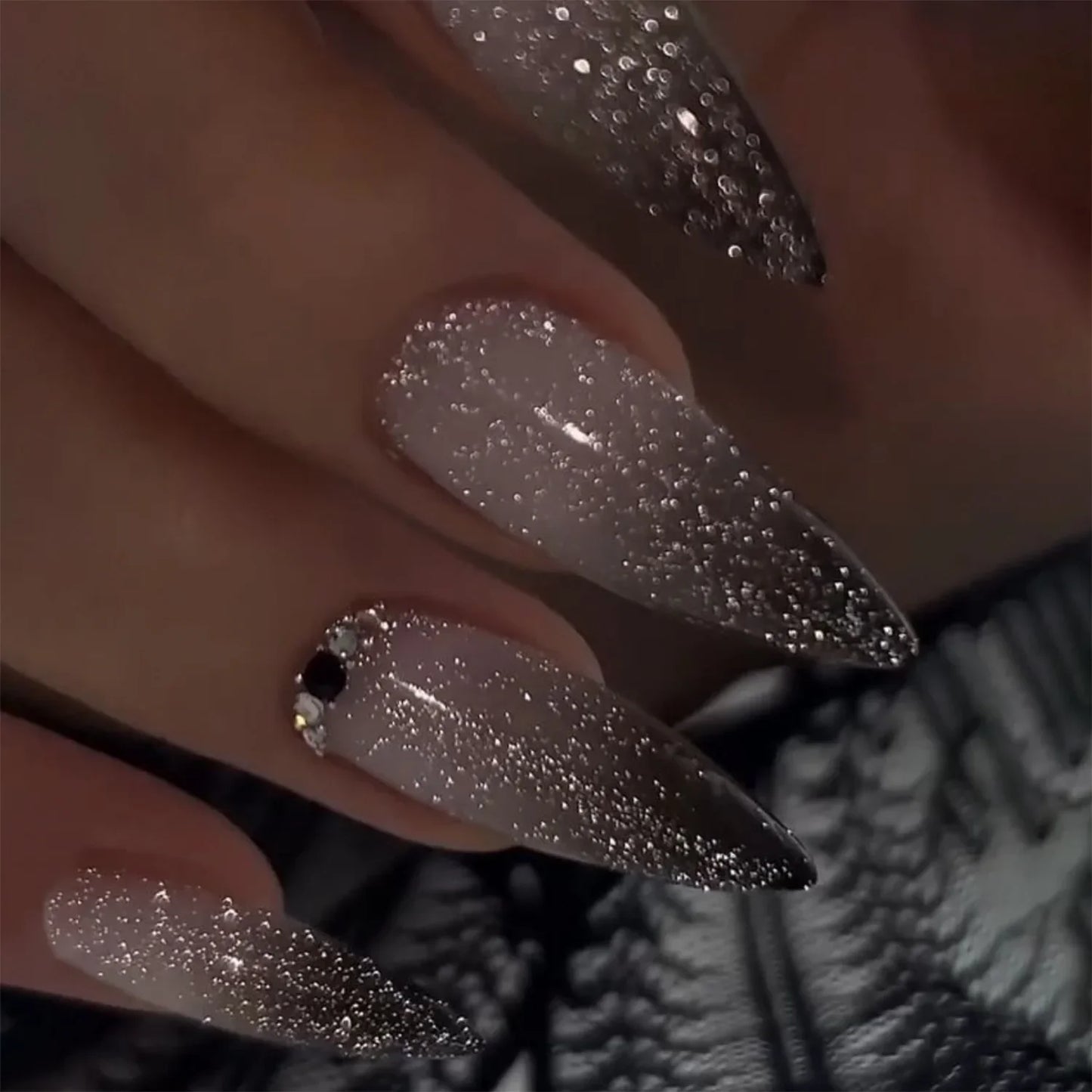 Fake Nails Almond 24Pcs - White Edge, Pink Stiletto