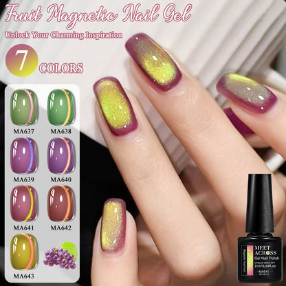 MEET ACROSS Guava & Grape Color Cat Magnetic Gel Green Glass Bead Cat Eye Gel Soak Off UV Gel Nail Art Varnish Salon Home DIY