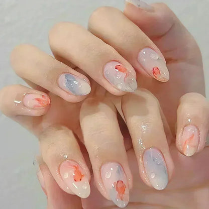 Fake Nails Almond 24Pcs - White Edge, Pink Stiletto
