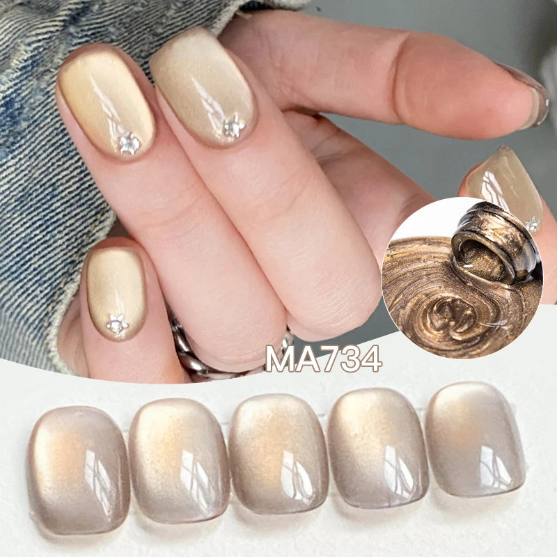 MEET ACROSS Guava & Grape Color Cat Magnetic Gel Green Glass Bead Cat Eye Gel Soak Off UV Gel Nail Art Varnish Salon Home DIY