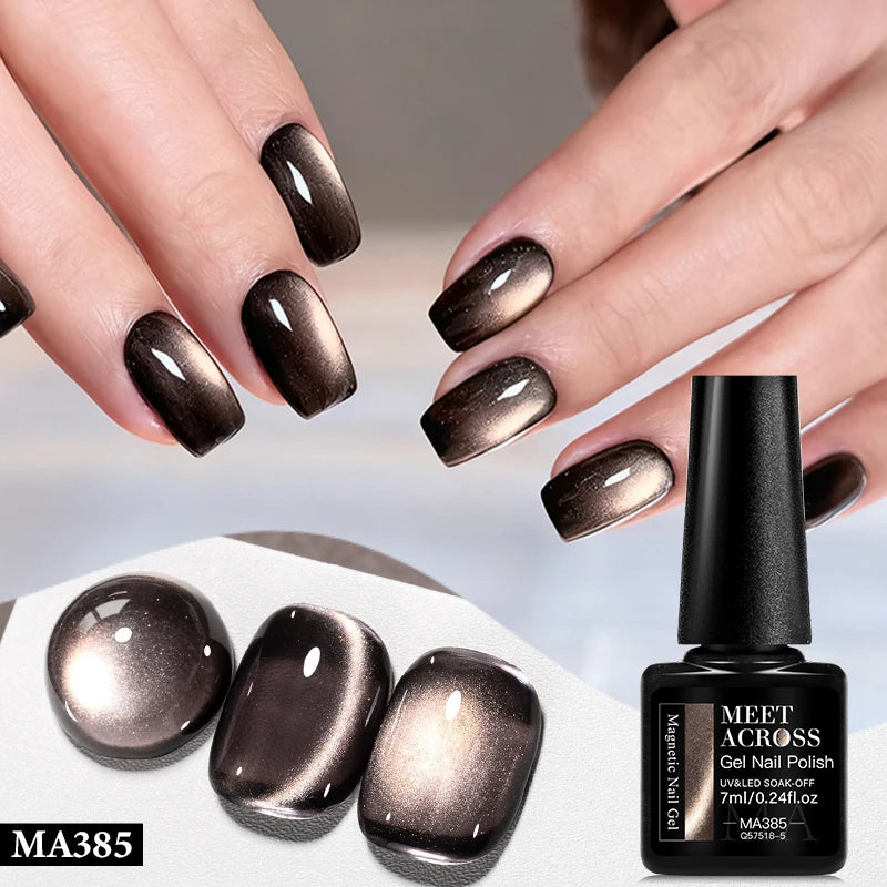 MEET ACROSS Guava & Grape Color Cat Magnetic Gel Green Glass Bead Cat Eye Gel Soak Off UV Gel Nail Art Varnish Salon Home DIY