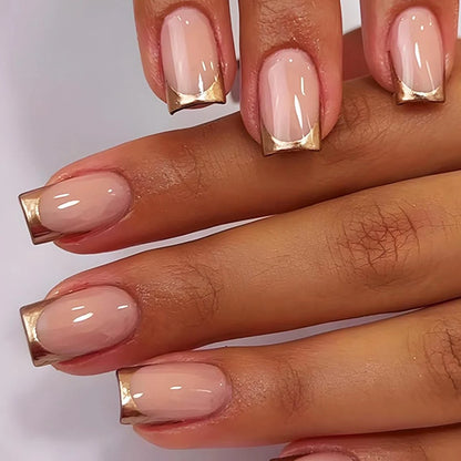 Press On Nails 24PCS Short Square Pink French Trim Set