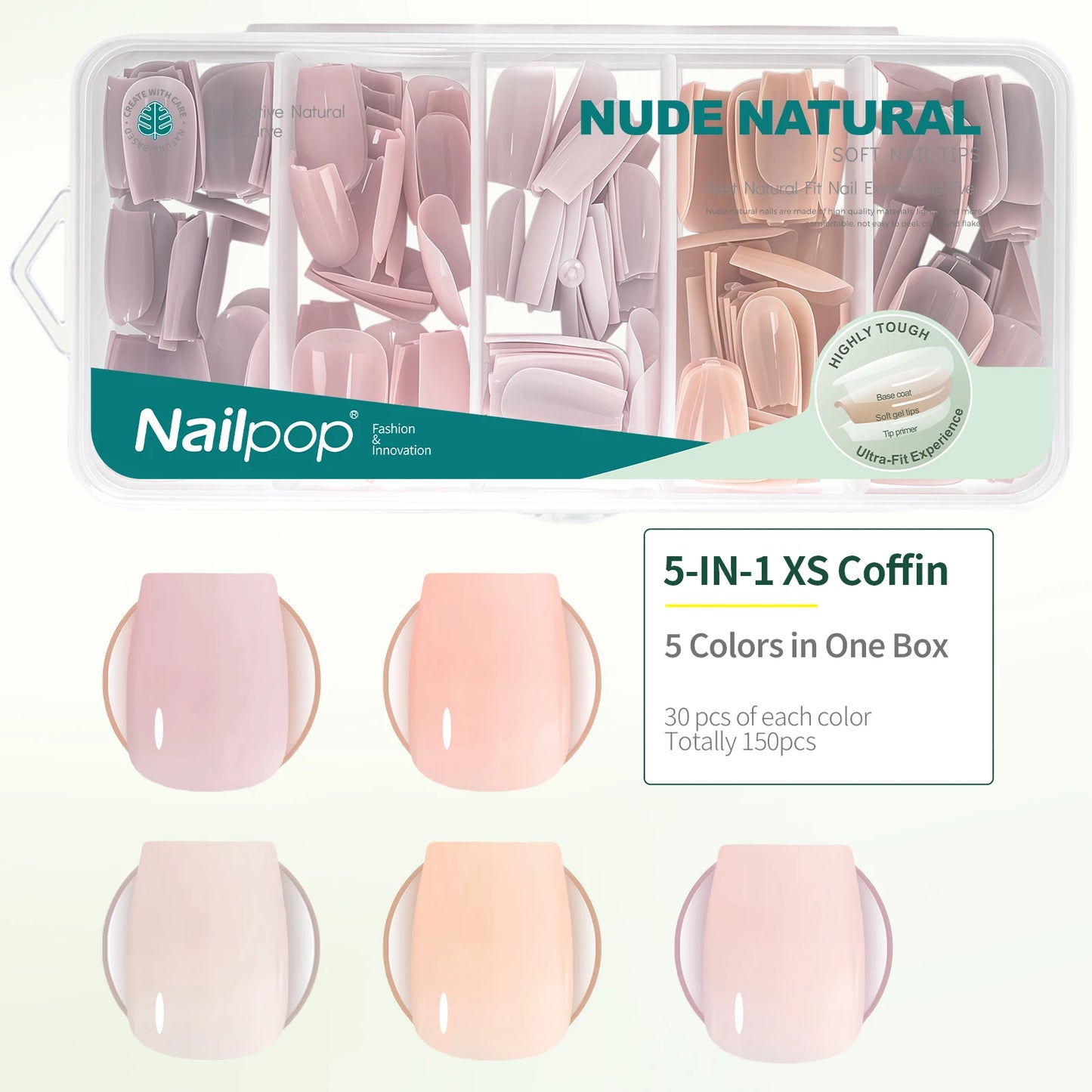 Press On Nails: Nailpop Ultra Fit Extra Short/Medium Nude Gel