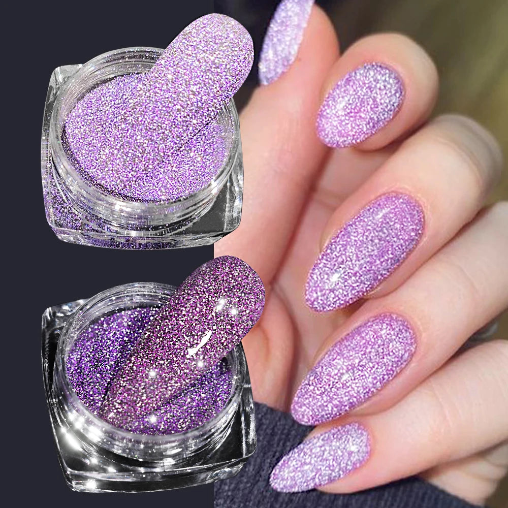 Glittering Nails: Laser Nail Glitter Holographic Powder - Aurora Mirror Dust