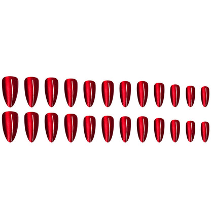 Press On Nails: Glossy Red Cat's Eye Press On Nails - 24pcs Almond Shape