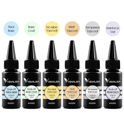 Venalisa Refillment 30ml TPO FREE Nail Art Soak Off UV/LED No Wipe Top Coat Base Coat Builder Nail Gel Matt Tempered TopCoat