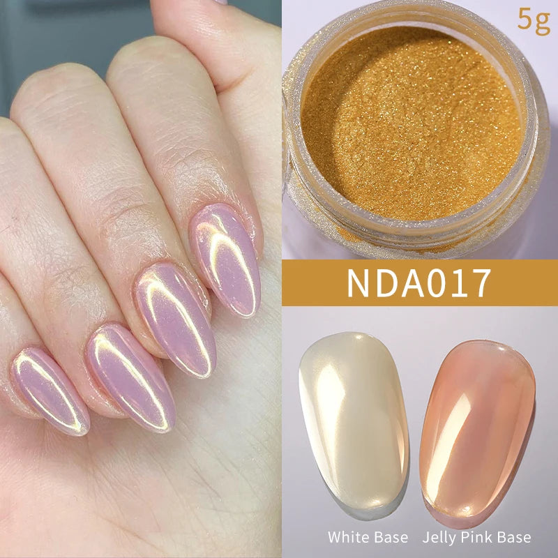 Dip Powder Nails: Bright White Pearl Nail Powder - Mirror Aurora Effect