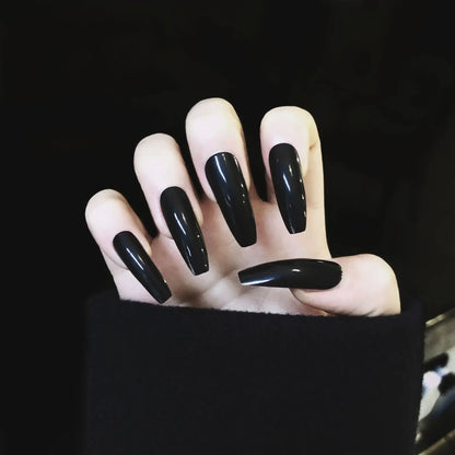 24pcs French Lemon Full Cover Artificial Fake Nails Art Seamless Removable Coffin False Nails With Glue Girls Press On Nail Tips