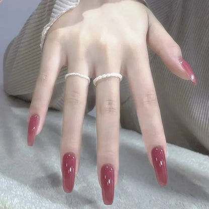 24pcs French Lemon Full Cover Artificial Fake Nails Art Seamless Removable Coffin False Nails With Glue Girls Press On Nail Tips