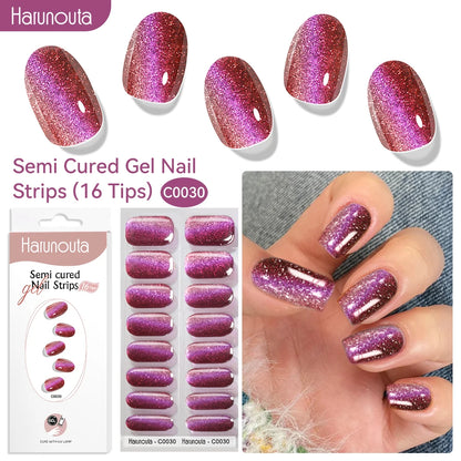 Gel Nail Polish Strips Red Series - 16 Semi-Cured Glitter Wraps