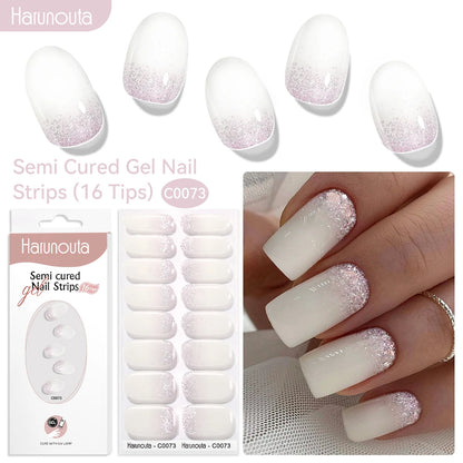 Gel Nail Polish Strips Red Series - 16 Semi-Cured Glitter Wraps