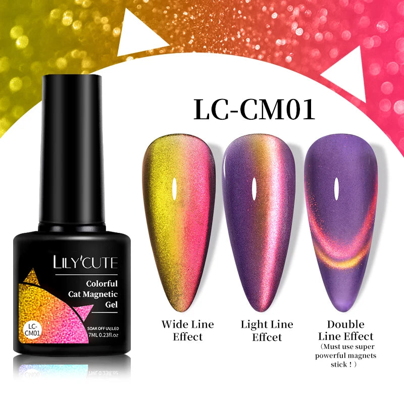 LILYCUTE 7ml Reflective Cat Magnetic Gel Nail Polish Dynamic Double Light Magnet Gel Polish Semi Permanent UV Gel For Nail Art