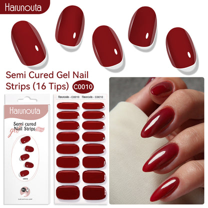Gel Nail Polish Strips Red Series - 16 Semi-Cured Glitter Wraps