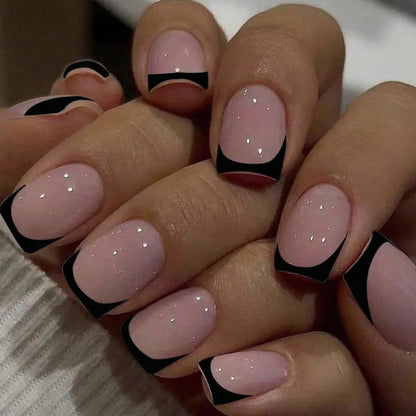 Short Square Fake Nails: Cute Bride Heart French Tips Set