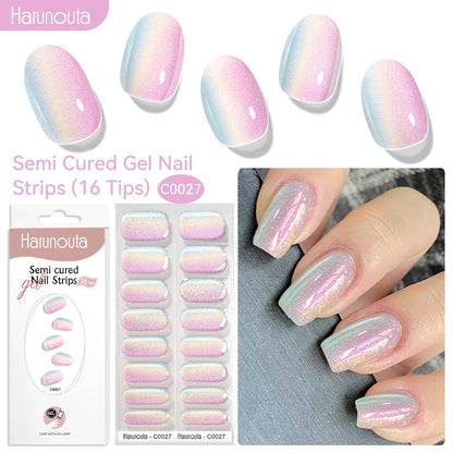 Gel Nail Polish Strips Red Series - 16 Semi-Cured Glitter Wraps