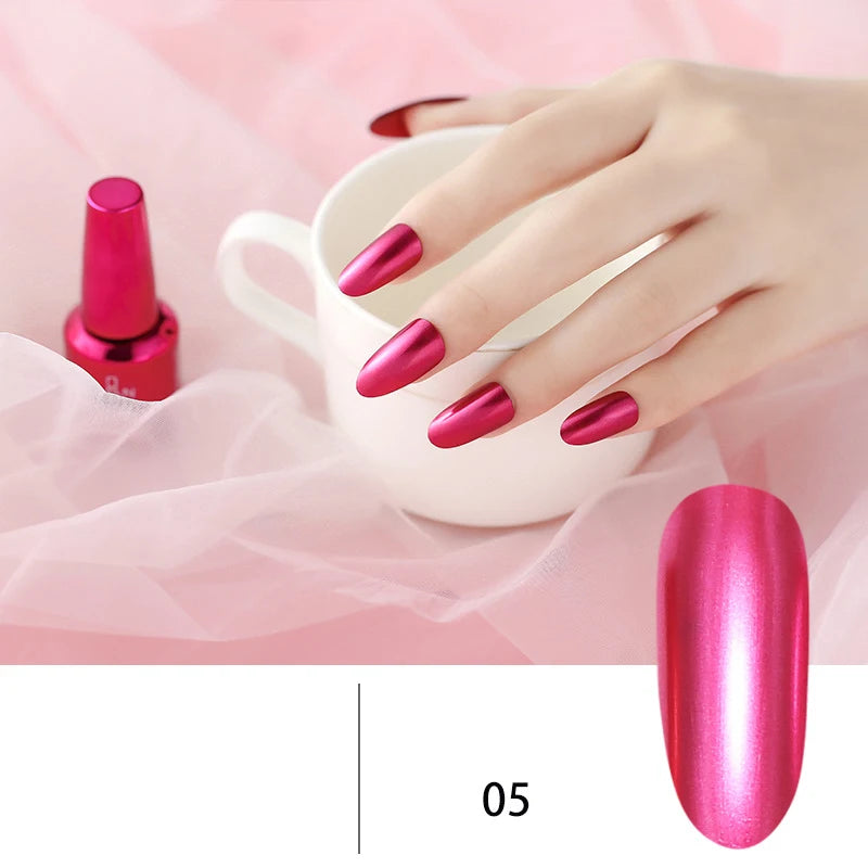 Gel Nail: 12 Colors Mirror Polish - Long-lasting Metallic Nail Gel