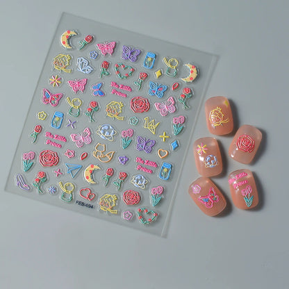 5D Flower Rose Nail Art Stickers - Cherry Blossom & Fruit Art