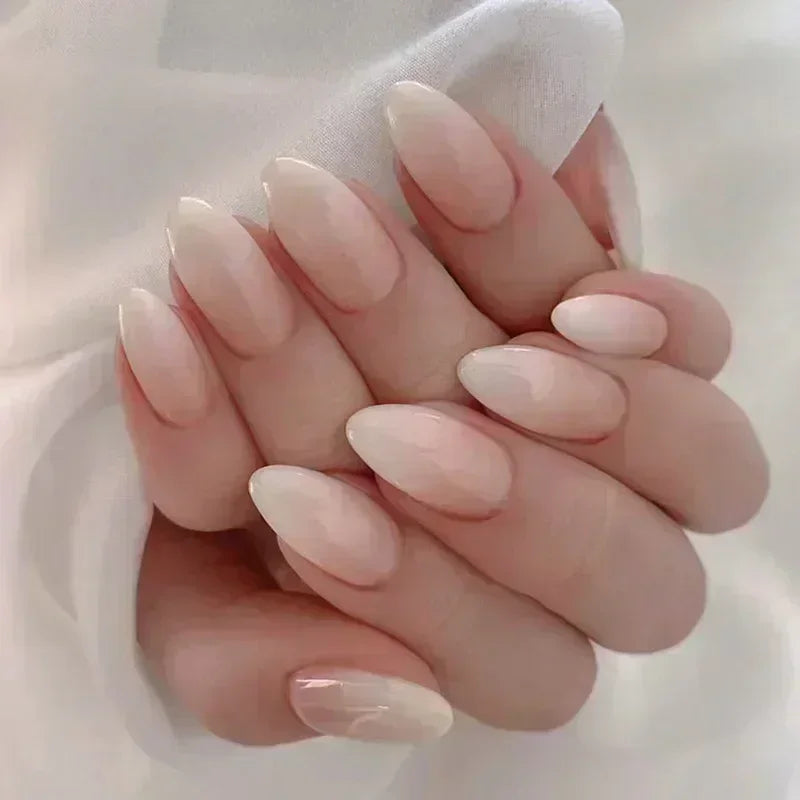 Fake Nails Almond 24Pcs - White Edge, Pink Stiletto