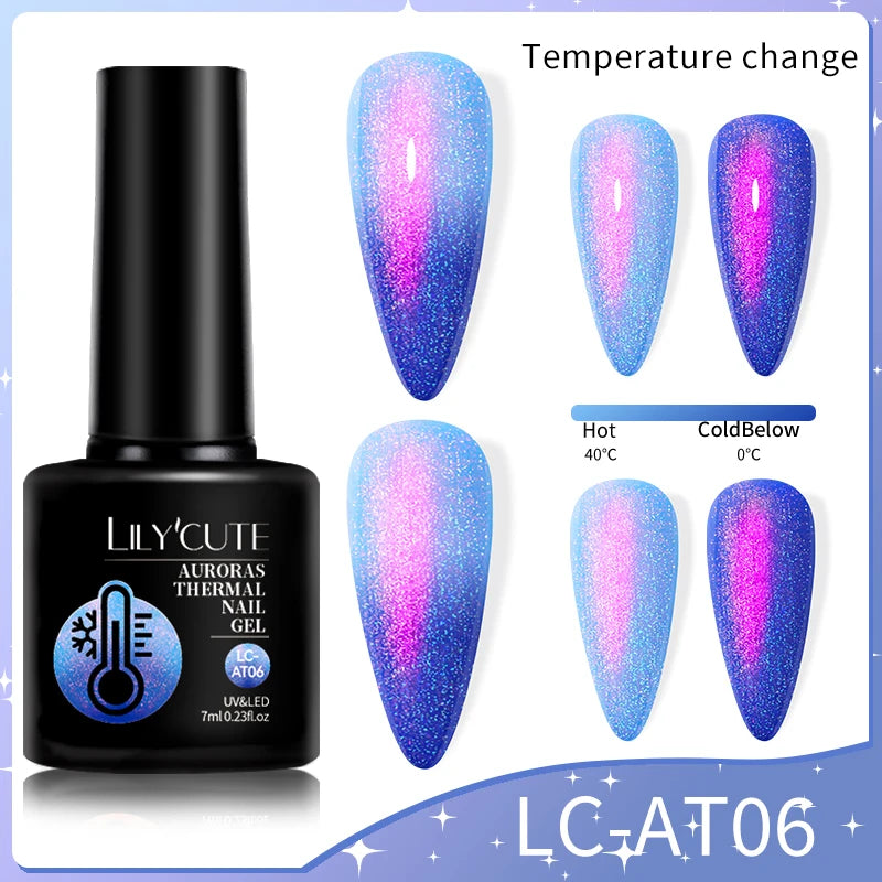 LILYCUTE 7ml Thermal Gel Nail Polish 3 Layers Temperature Color Changing Gel Polish Semi Permanent UV Gel For Nail Art Manicure
