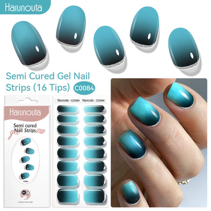 Gel Nail Polish Strips Red Series - 16 Semi-Cured Glitter Wraps