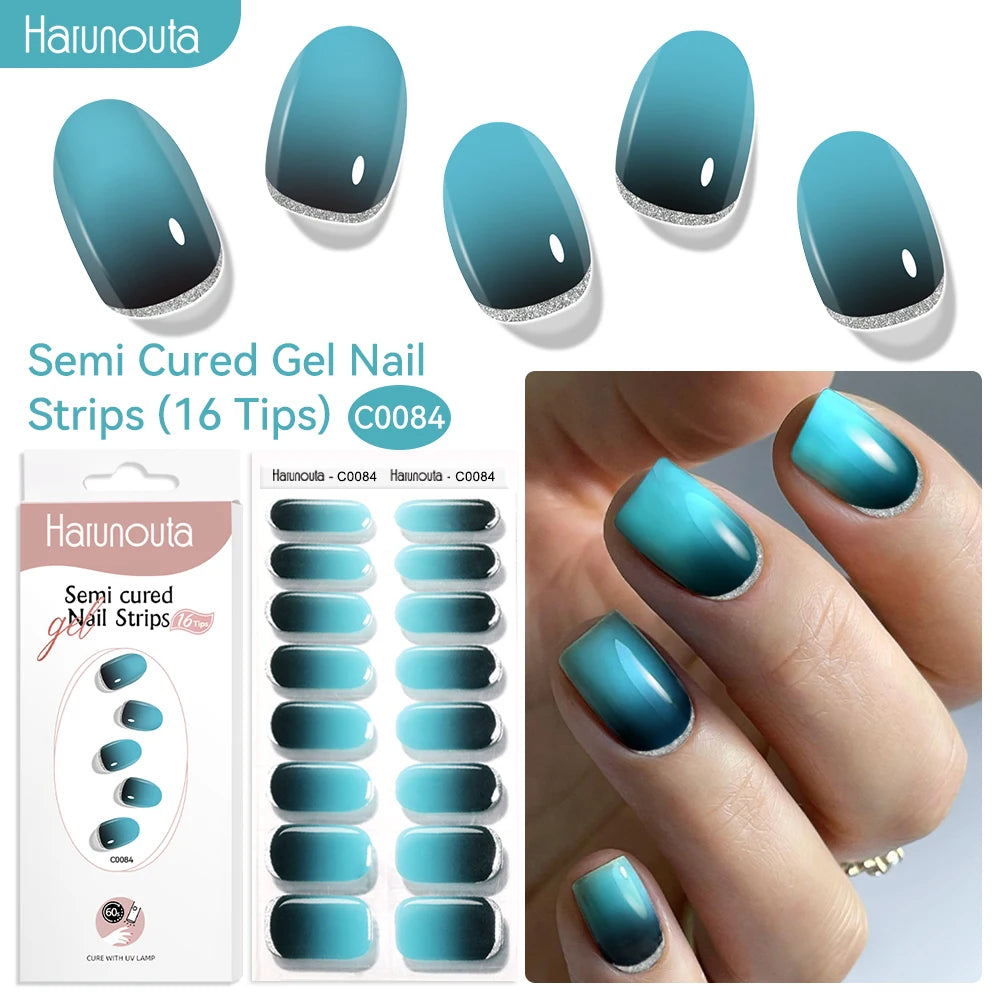 Gel Nail Polish Strips Red Series - 16 Semi-Cured Glitter Wraps