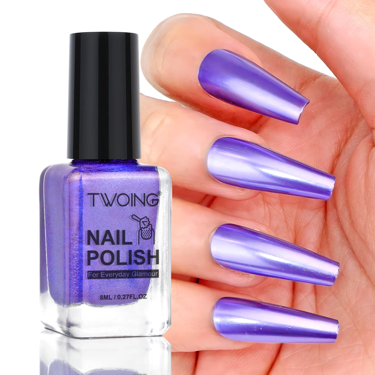 TWOING 8ml 9 Colors Metallic Mirror Nail Polish Set, Quick-Dry Chrome Nail Polish, Long-Lasting High Shine for DIY Manicure