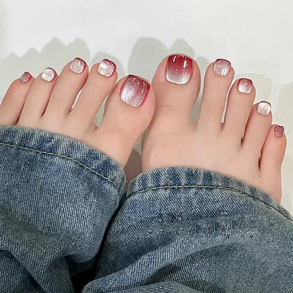 Light Pink Cat's Eye Press On Toenails - 24pcs Korean Style