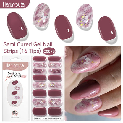 Gel Nail Polish Strips Red Series - 16 Semi-Cured Glitter Wraps