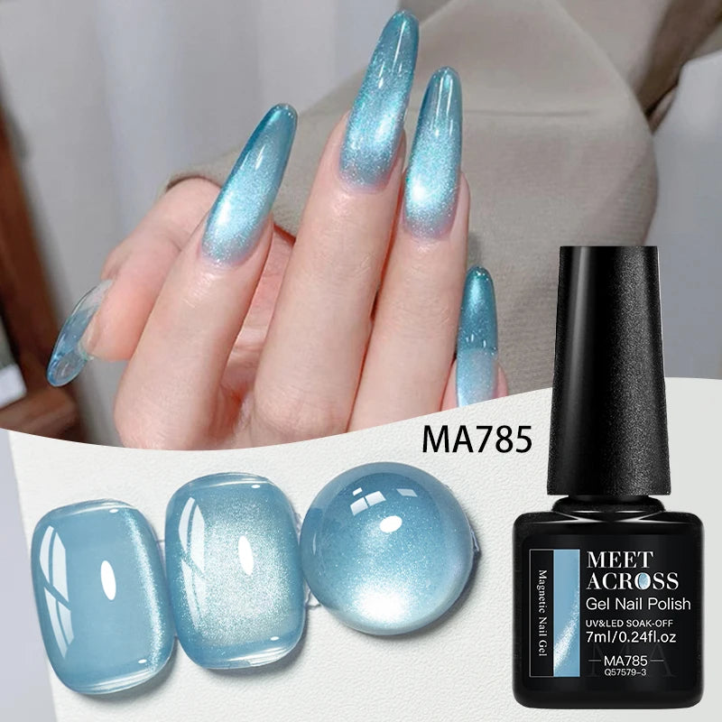 MEET ACROSS Guava & Grape Color Cat Magnetic Gel Green Glass Bead Cat Eye Gel Soak Off UV Gel Nail Art Varnish Salon Home DIY