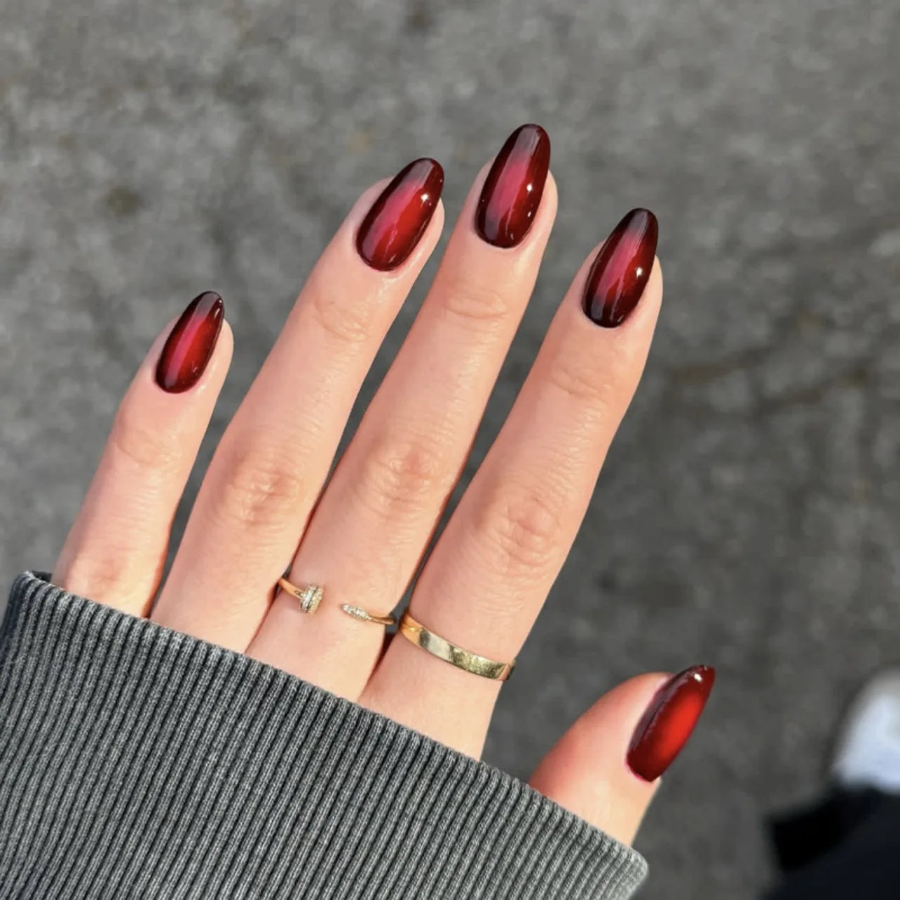 Red Black Gradient Coffin Press-On Nails - 24Pcs