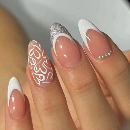 Red Almond Fake Nails - 24PCS Elegant Full Coverage