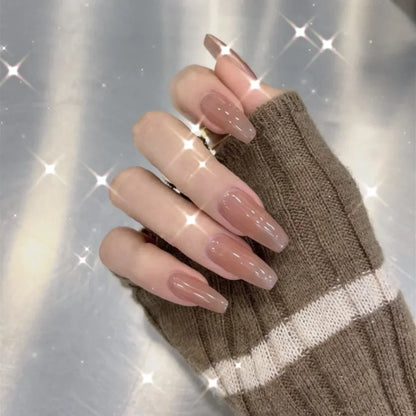 24pcs French Lemon Full Cover Artificial Fake Nails Art Seamless Removable Coffin False Nails With Glue Girls Press On Nail Tips