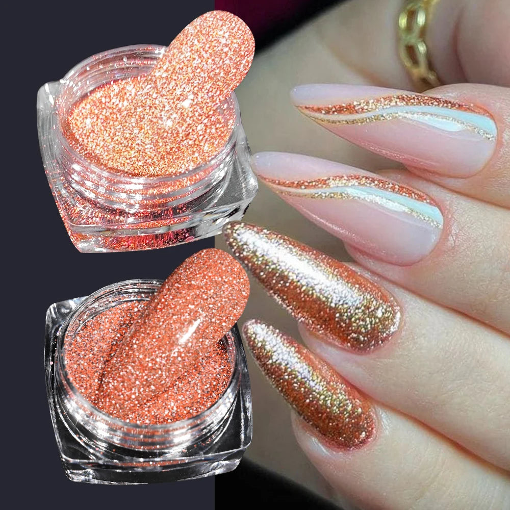 Glittering Nails: Laser Nail Glitter Holographic Powder - Aurora Mirror Dust