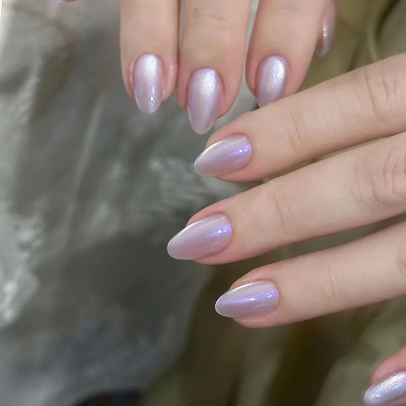 Press On Nails: Glossy Red Cat's Eye Press On Nails - 24pcs Almond Shape