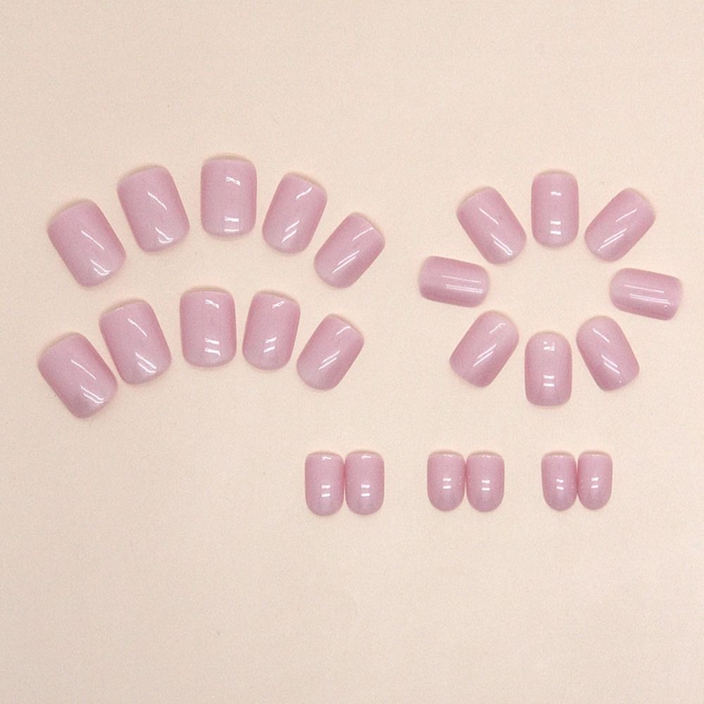 24pcs Short Round French False Nails with Jelly Stickers