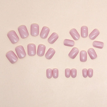 24pcs Short Round French False Nails with Jelly Stickers