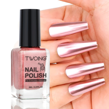 TWOING 8ml 9 Colors Metallic Mirror Nail Polish Set, Quick-Dry Chrome Nail Polish, Long-Lasting High Shine for DIY Manicure