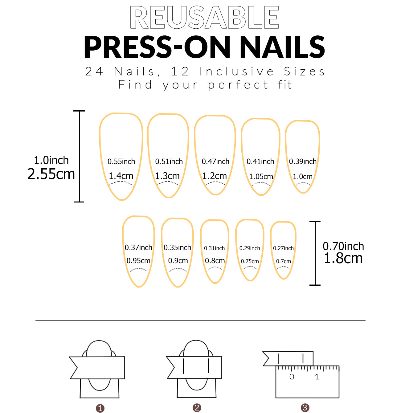 French Press On Nails: Minimalist Nails Set: 24 PCs + Jelly & File