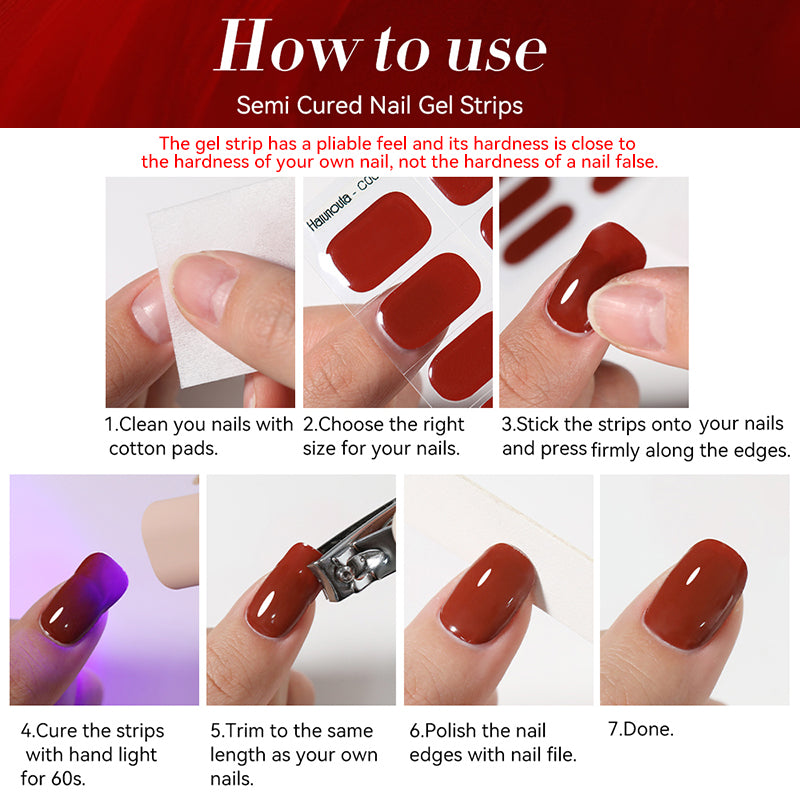 Gel Nail Polish Strips Red Series - 16 Semi-Cured Glitter Wraps